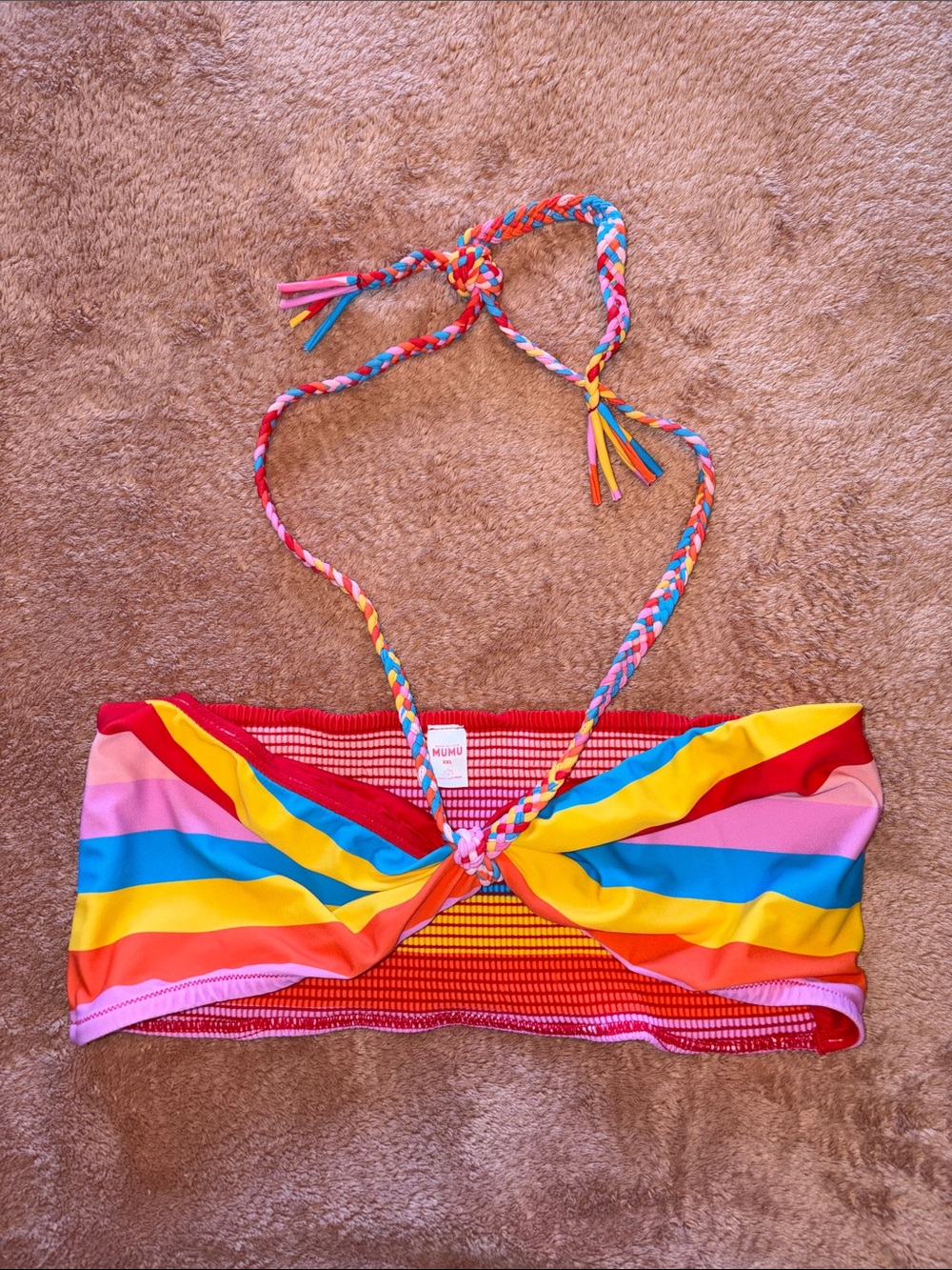 Show Me Your MuMu Rainbow Stripe Bandeau Halter Swim Top